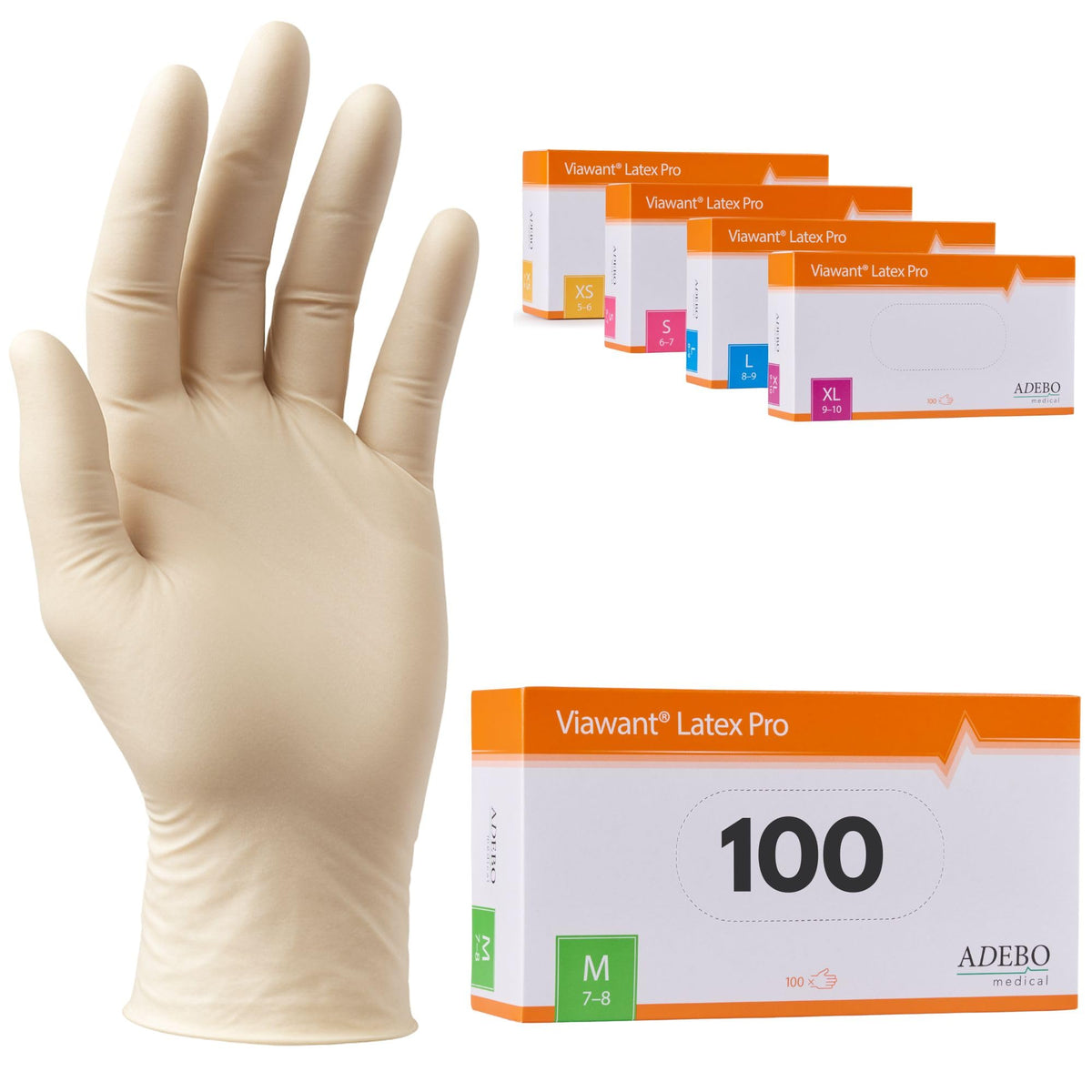 Latex Gloves Pack of 100 | L | Powder-Free Latex Gloves White | Textured, Tear-Resistant & Elastic | Disposable Examination Gloves for Care & Cosmetics | Size XS, S, M, L, XL