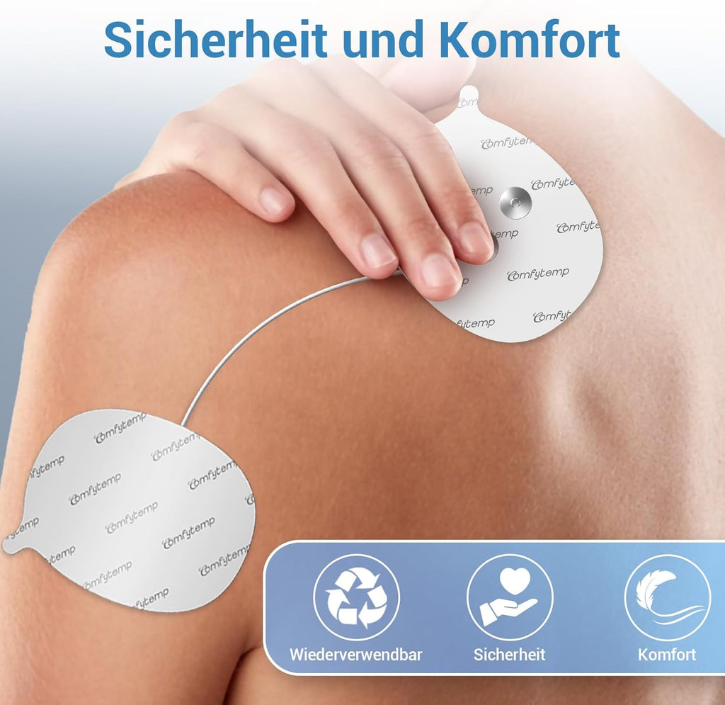 Comfytemp TENS Device Electrode Pads (Only for K6122/K6114), Pack of 2 + 2 Wireless Pads (6 x 13/7 x 9 cm) Reusable, High-Quality Self-Adhesive Performance and Non-Irritating Electrotherapy