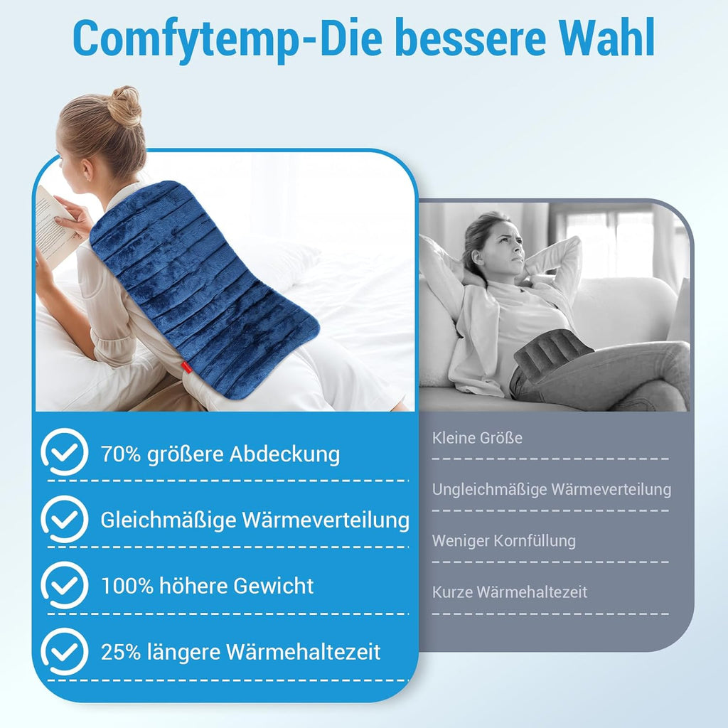 Comfytemp Large Weighted Grain Cushion 30 x 60 cm 1.8 kg Microwave Heat Cushion, Natural Linseed Moist Heat for Back, Neck, Shoulder, Stomach, Legs, Knee, XXL