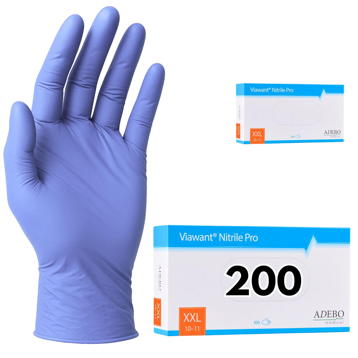 Disposable Gloves, XXL, Nitrile Gloves, Blue, Powder-Free, Latex-Free, Tear-Resistant & Sensitive EN 455 & EN 374, Size XS, S, M, L, XL, XXL Pack of 100