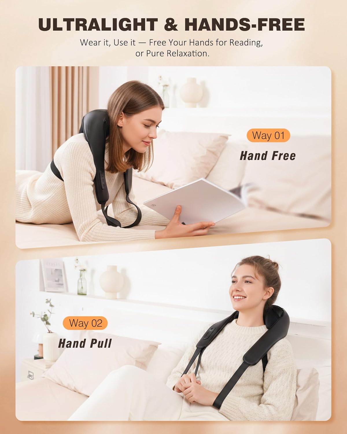 Neck and Shoulder Massager with Heat Wireless Enhanced Graphene Heating 4D Shiatsu Deep Kneading Massage for Pain Relief on Shoulder, Back and Legs, Jet Black