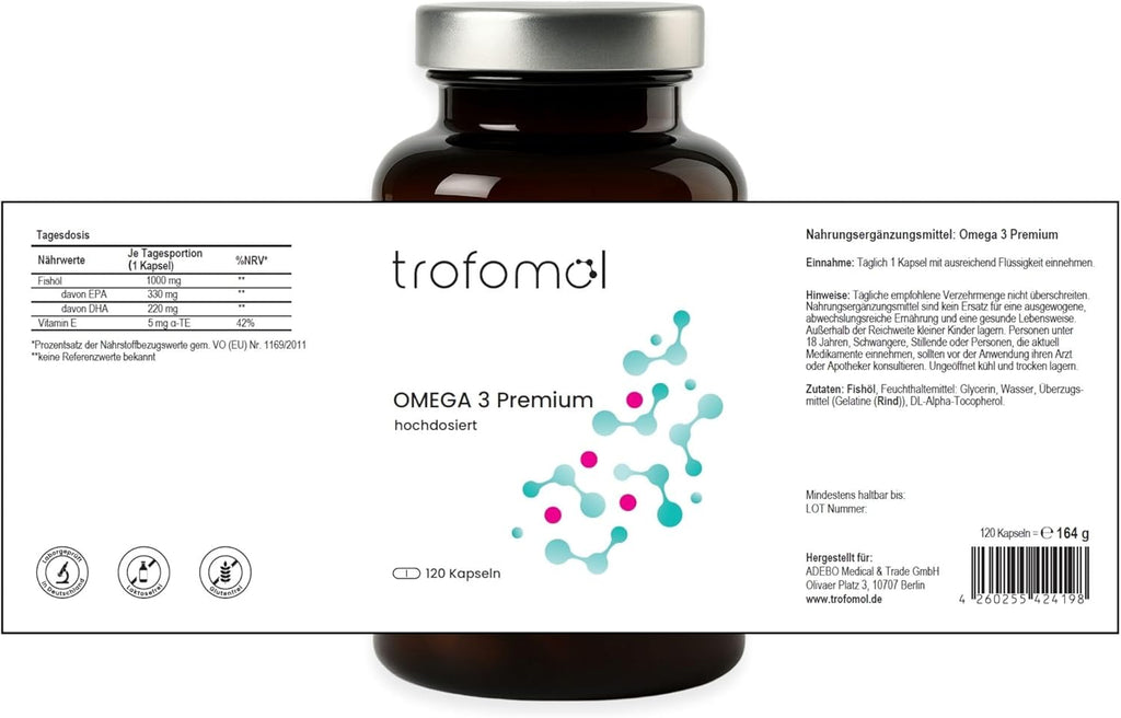 Omega-3 Capsules High Dose - 2000 mg Fish Oil with 660 mg EPA & 440 mg DHA per Daily Dose - Sustainable Wild Fish, Laboratory Tested - 120 Soft Gel Capsules