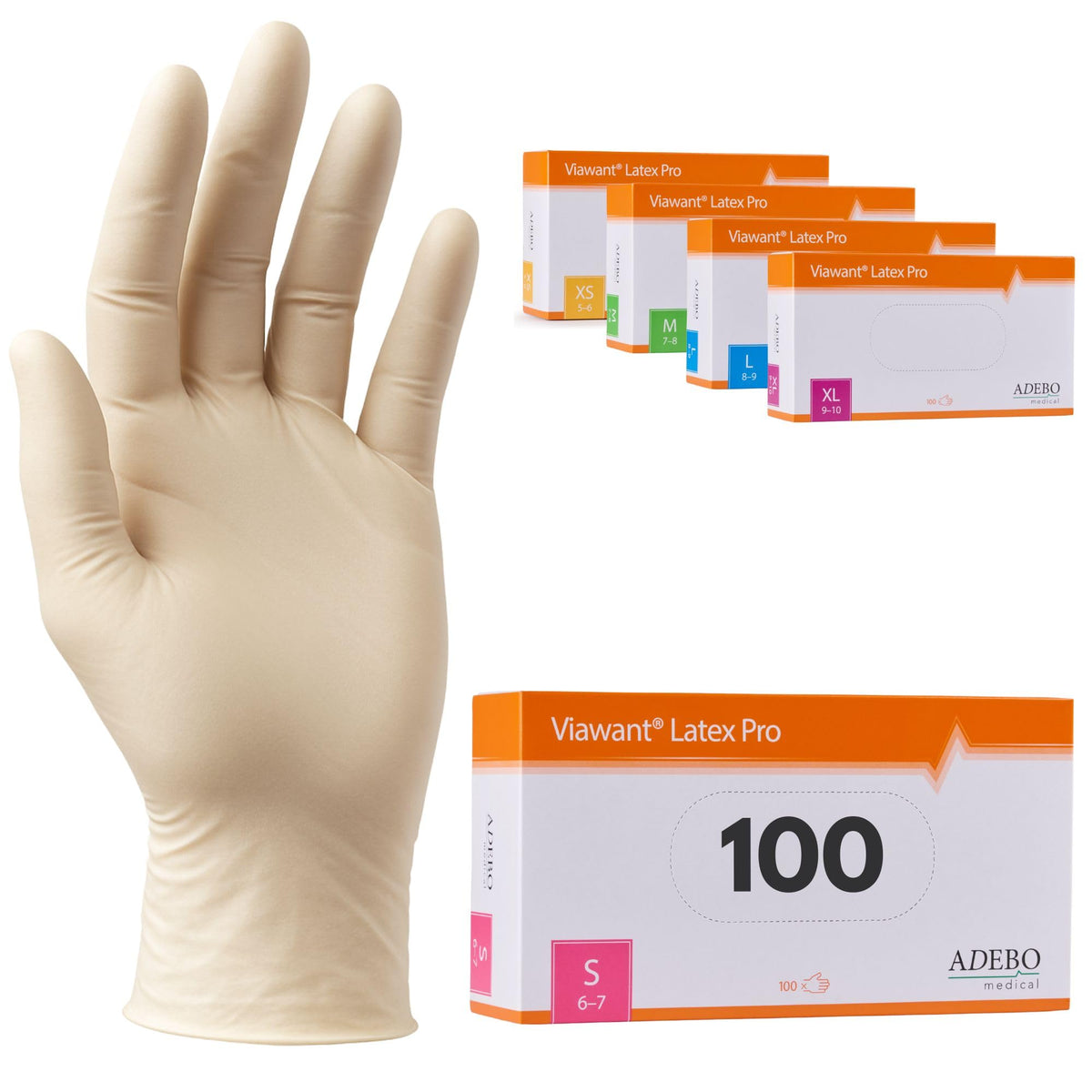 Latex Gloves Pack of 100 | L | Powder-Free Latex Gloves White | Textured, Tear-Resistant & Elastic | Disposable Examination Gloves for Care & Cosmetics | Size XS, S, M, L, XL
