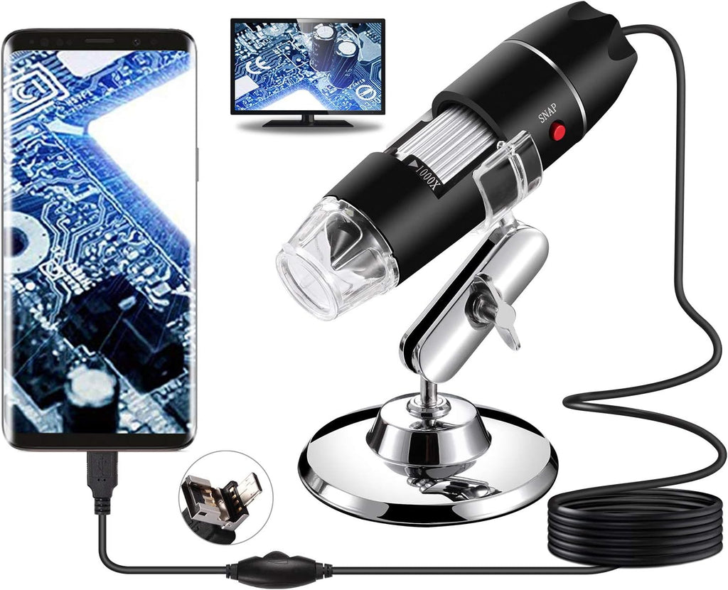 USB Digital Microscope, Handheld 40X-1000X Magnification Endoscope, 8 LED Mini Video Camera for Windows 7/8/10, Mac, Linux, Android (with OTG)