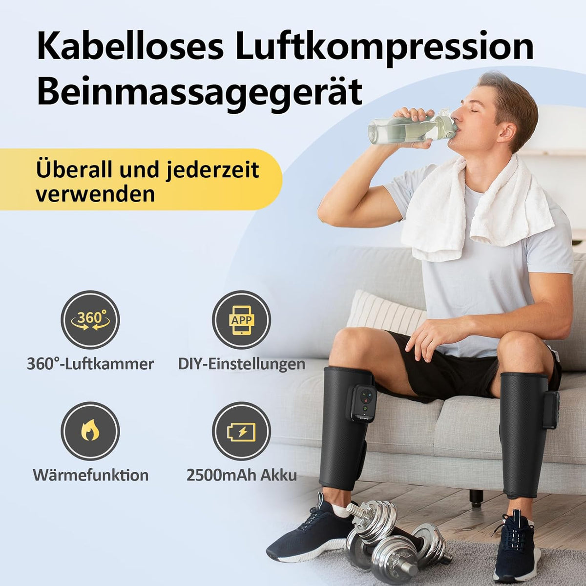 Comfytemp Wireless Leg Massager (2 Pieces) Air Compression Massage with Heating for Legs Calves Lower Leg 45 x 33 cm Massager with DIY, Control at the Touch of a Button and App 2500 mAh Battery