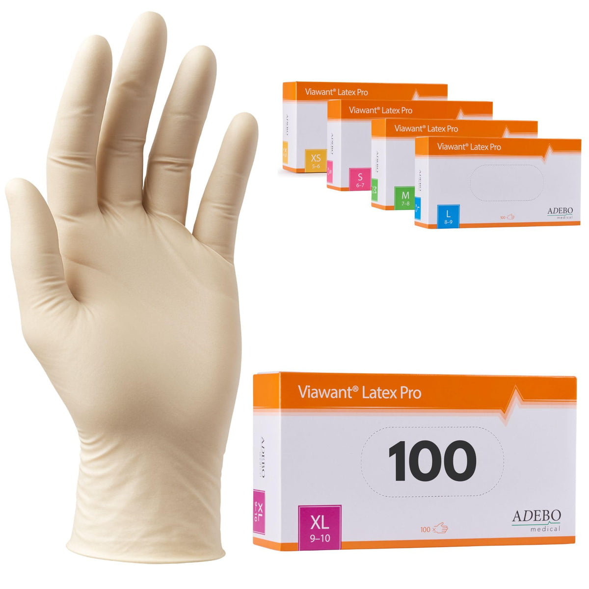 Latex Gloves Pack of 100 | L | Powder-Free Latex Gloves White | Textured, Tear-Resistant & Elastic | Disposable Examination Gloves for Care & Cosmetics | Size XS, S, M, L, XL