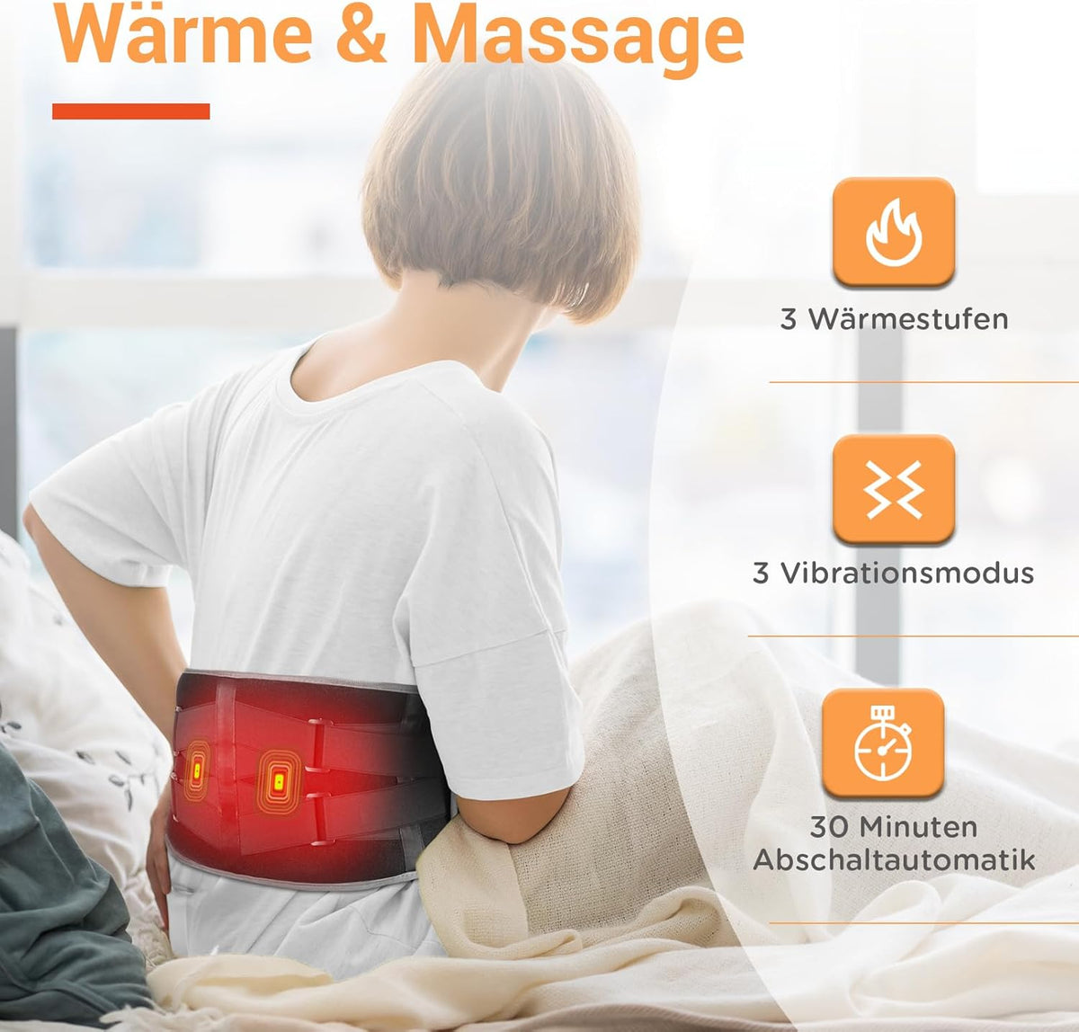 Comfytemp Heat Belt Vibration Massage for Back with 25 Wh Battery, 155 x 20 cm Wireless Massager with Compression Band, Back Warmer Heating Belt USB Heating Pad Gifts for Mothers, Women, Mum, Dad