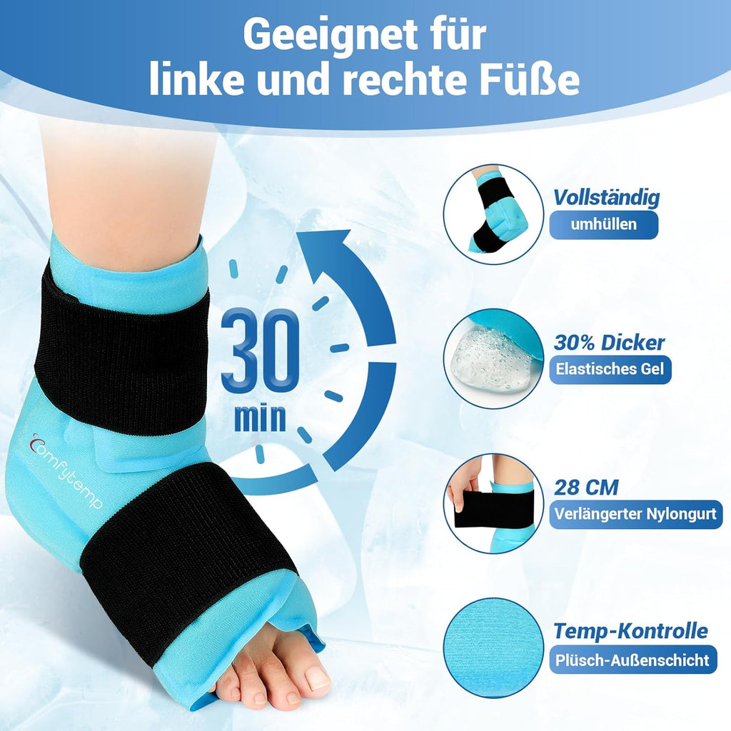 Comfytemp Fully Wrapping Cooling Cuff Foot (Pack of 2), Cooling Bandage Ankle for Waterless Ice Bath After Sports, Reusable Large Cooling Pads Gel for Plantar Fasciitis (21 x 22 cm, 900 g)