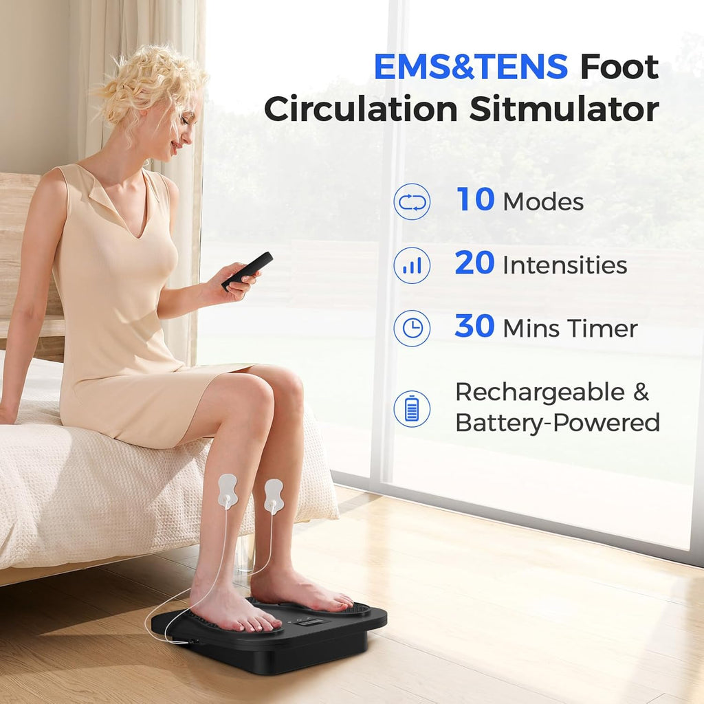 Medic Durchblutungs-Stimulator Beine & Fuß Elektrisch, EMS Fußmassagegerät mit 10 Modi und 20 Intensitätsstufen zur Verbessert die Durchblutung, Linderung von Schmerzen, Geschwollenen und Neuropathie