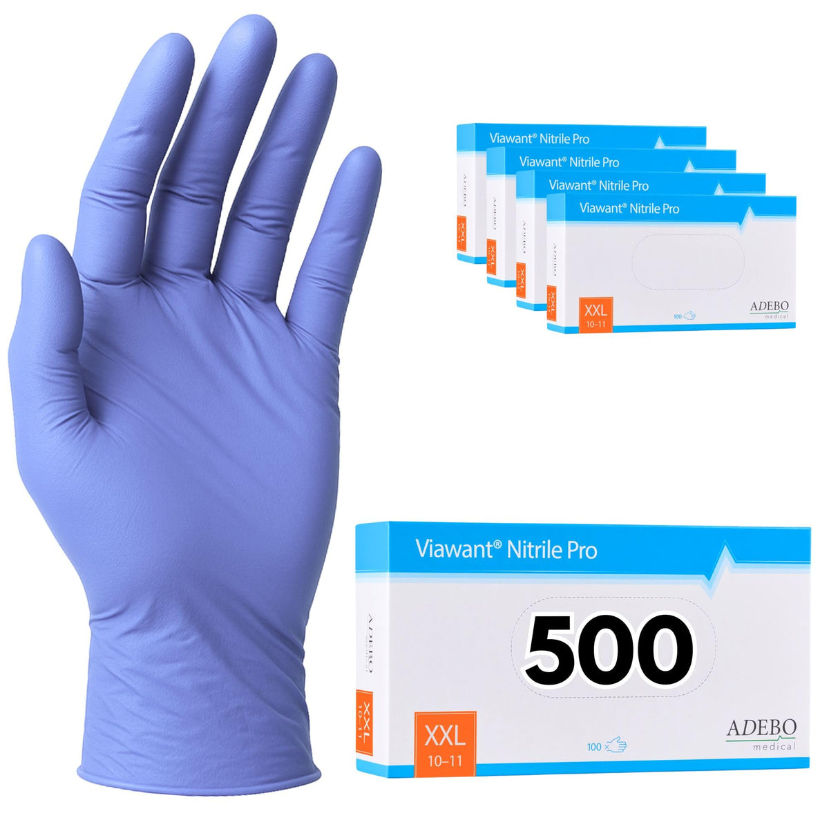 Disposable Gloves, XXL, Nitrile Gloves, Blue, Powder-Free, Latex-Free, Tear-Resistant & Sensitive EN 455 & EN 374, Size XS, S, M, L, XL, XXL Pack of 100