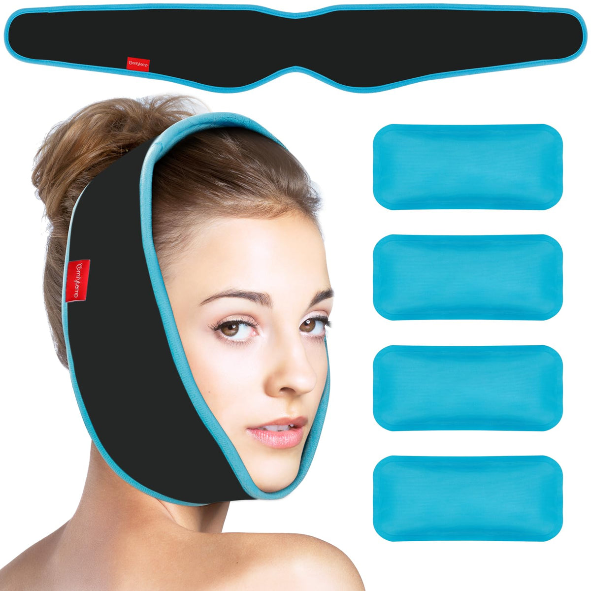 Comfytemp Wisdom Tooth Cooling Compress Cooling Pads Face, Hands-Free Soft Gel Cooling Packs TMJ Pain Relief and Pain After Face Surgery Tooth Pain Jaw Relaxation 85 x 12.5 cm Cooling Bandage