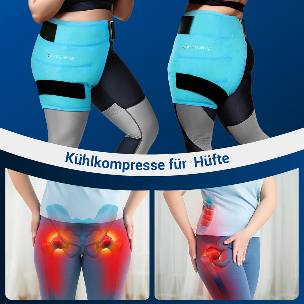 Comfytemp Large Cooling Pad Cooling Cuff for Hips, Groin, Buttocks, Thighs and Leg, 51 x 35 cm, Cool Pack Gel with Fasteners, Cooling Bandage, Cooling Pad, Reusable, Cold Warm Compress