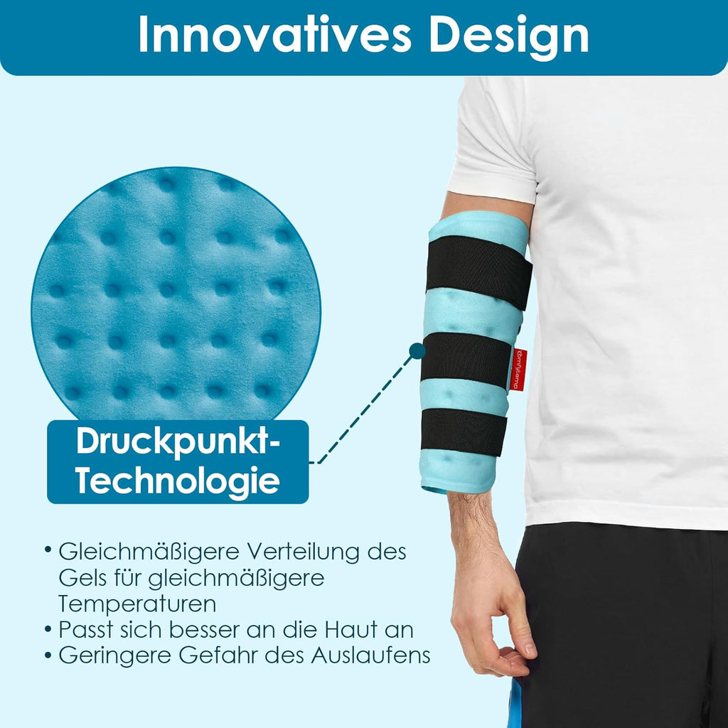 Comfytemp Universal Cooling Cuff (Pack of 2) 30 x 30 cm Cooling Bandage for Legs Arms Calves Knee Elbow Shoulder Neck with 3 Fasteners Cooling Pads Cold Warm Compress Reusable Cool Packs