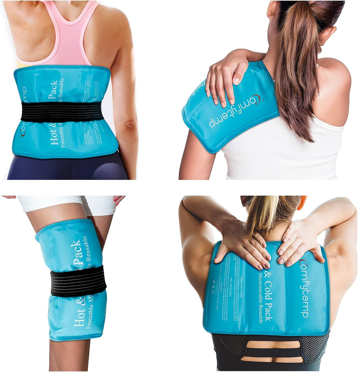 Comfytemp Large Cooling Pads Gel with Strap, 27 x 37 cm, Cool Pack for Shoulders, Neck, Back, Knee, Buttocks, Reusable, Cuddly, Soft, Ice Bag, Cool Pack, Cold Warm Compress, Cooling Pad, XXL