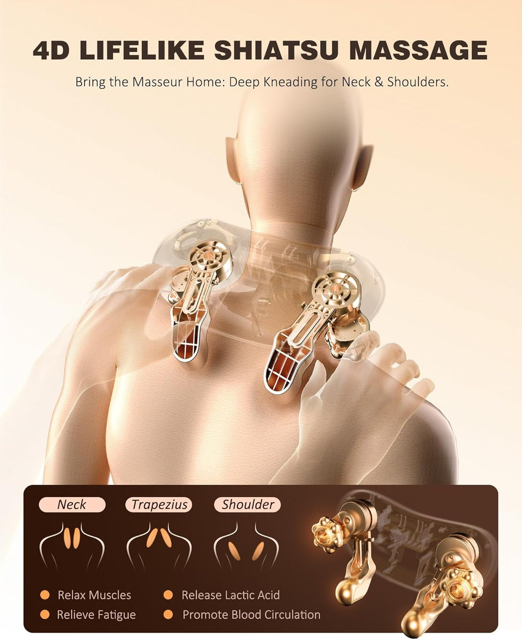 Neck and Shoulder Massager with Heat Wireless Enhanced Graphene Heating 4D Shiatsu Deep Kneading Massage for Pain Relief on Shoulder, Back and Legs, Jet Black