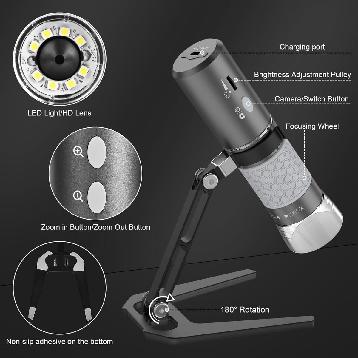 Aluminum Alloy Digital USB Wifi Microscope Mount Holder Universal Metal Frame with Carrying Case (4K)