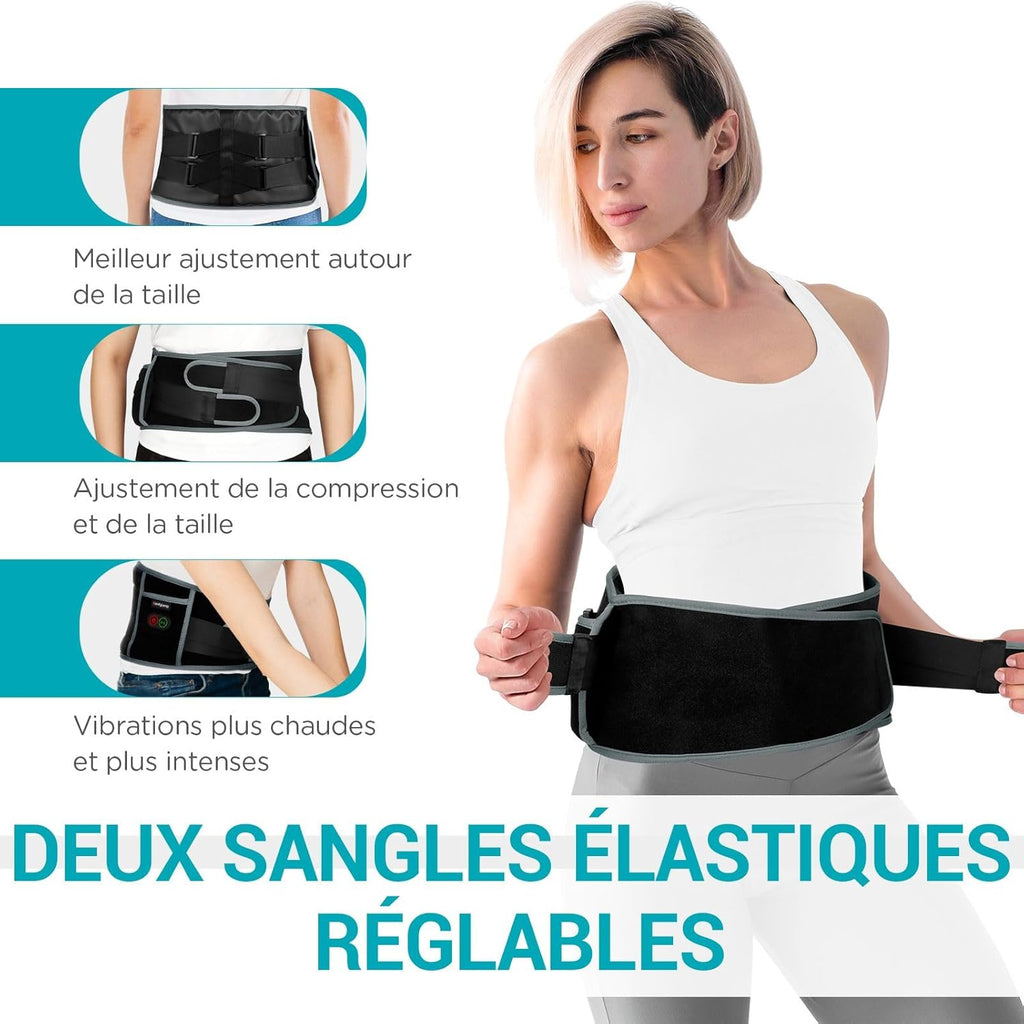 Comfytemp Heat Belt Vibration Massage for Back with 25 Wh Battery, 155 x 20 cm Wireless Heating Belt with Adjustable Tension Band, Massager Heating Pad with Automatic Shut-Off Back Warmer