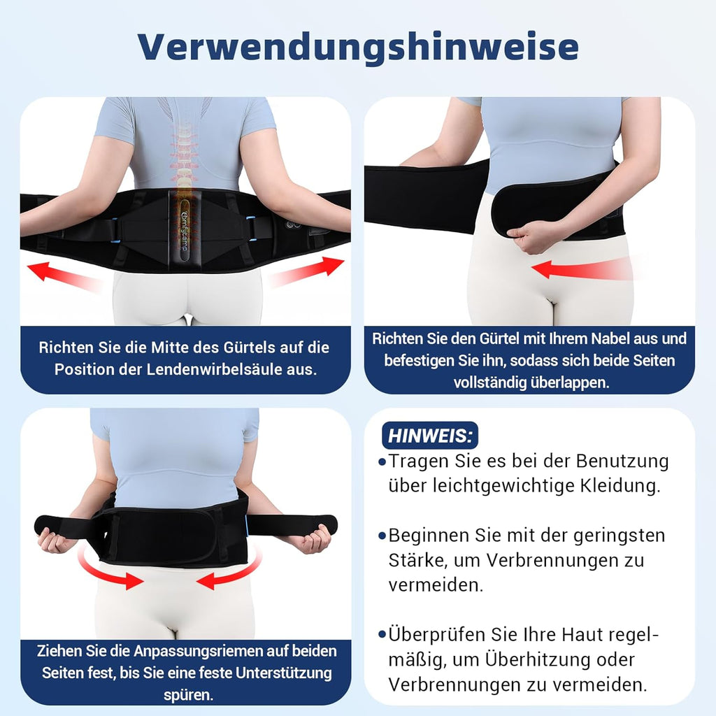 Comfytemp Heat Belt Back Support Belt with 25 Wh Battery, 155 x 22 cm Wireless Heating Belt with Back Support for Back, Heating Pad with Automatic Shut-Off Back Warmer with USB Gifts for Mums, Mum, Dad