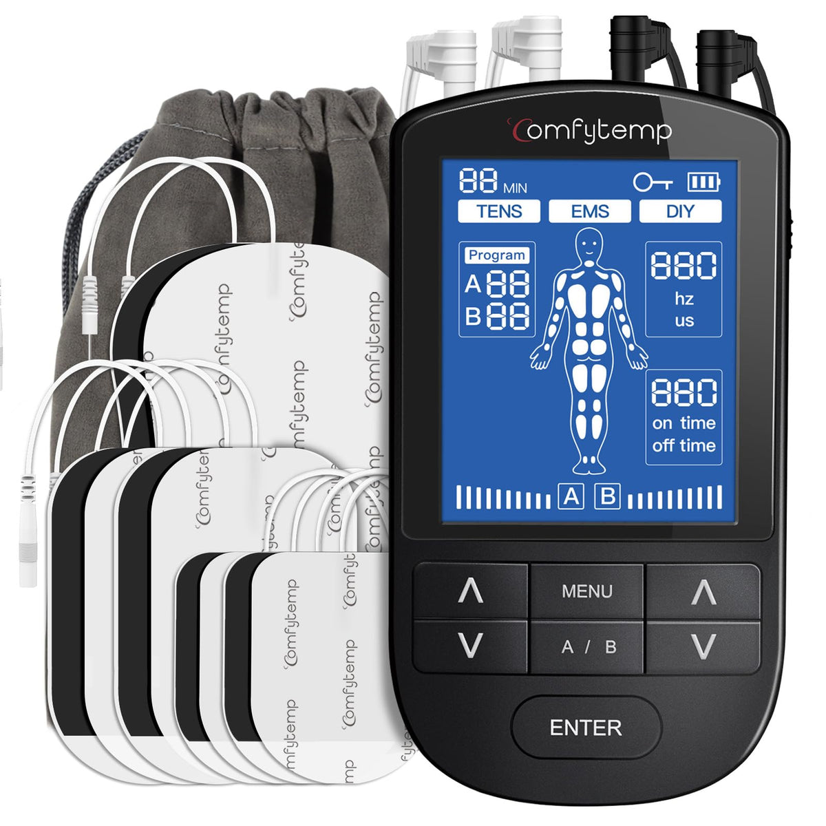 Comfytemp Set of 10 Electrodes (Only for K6106/K6105) (4S+4M+2L) (4.5 x 5.4 cm, 5 x 8 cm, 6 x 11 cm) Compatible with 2 mm Pin Connector Electrode Pads. Reusable