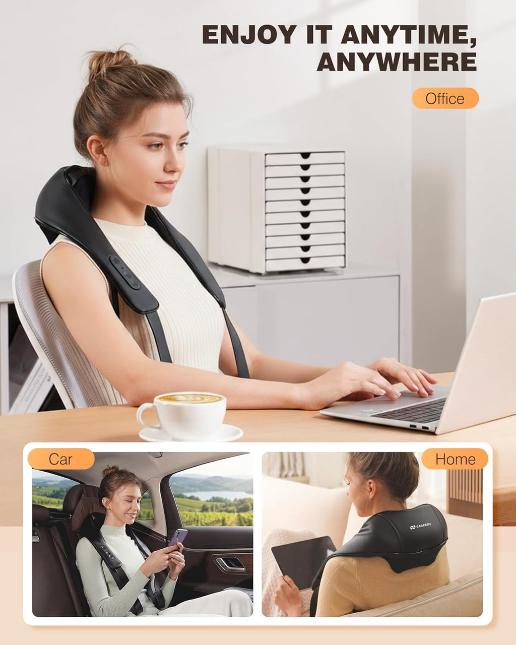 Neck and Shoulder Massager with Heat Wireless Enhanced Graphene Heating 4D Shiatsu Deep Kneading Massage for Pain Relief on Shoulder, Back and Legs, Jet Black