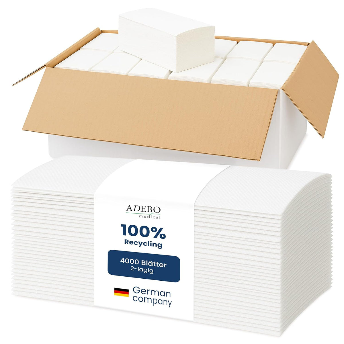 4,000 Paper Towels | 2-Ply | ZZ-Fold Folding Towels | White Recycled Paper Towels | 25 x 21 cm | Soft & Absorbent Disposable Towels for Dispensers