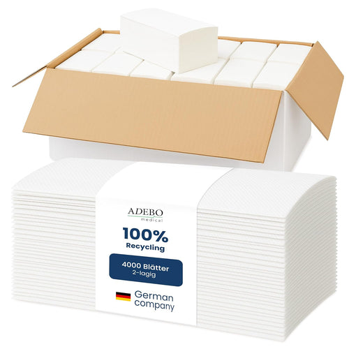 4,000 Paper Towels | 2-Ply | ZZ-Fold Folding Towels | White Recycled Paper Towels | 25 x 21 cm | Soft & Absorbent Disposable Towels for Dispensers
