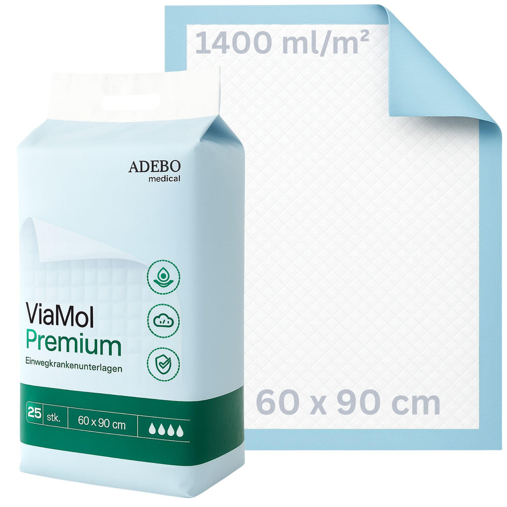 ViaMol Premium | 25 | Disposable Incontinence Pads 60 x 90 cm - Absorbent 5-Ply Hospital Pads 1400 ml/m² - Soft & Non-Slip Bed Pads for Incontinence - Changing Mats