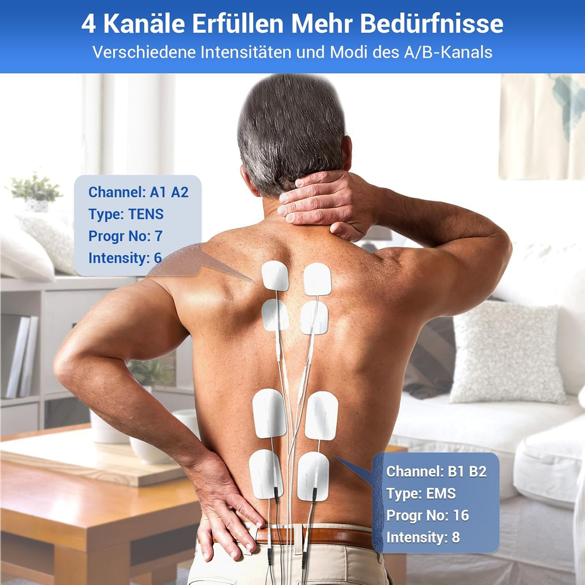 Comfytemp K6106 4 Channels 8 Electrodes TENS/EMS/DIY Device Pain Therapy with 24 Modes, Massage for Arm, Leg, Back, Shoulder, Neck with 10 Electrode Pads