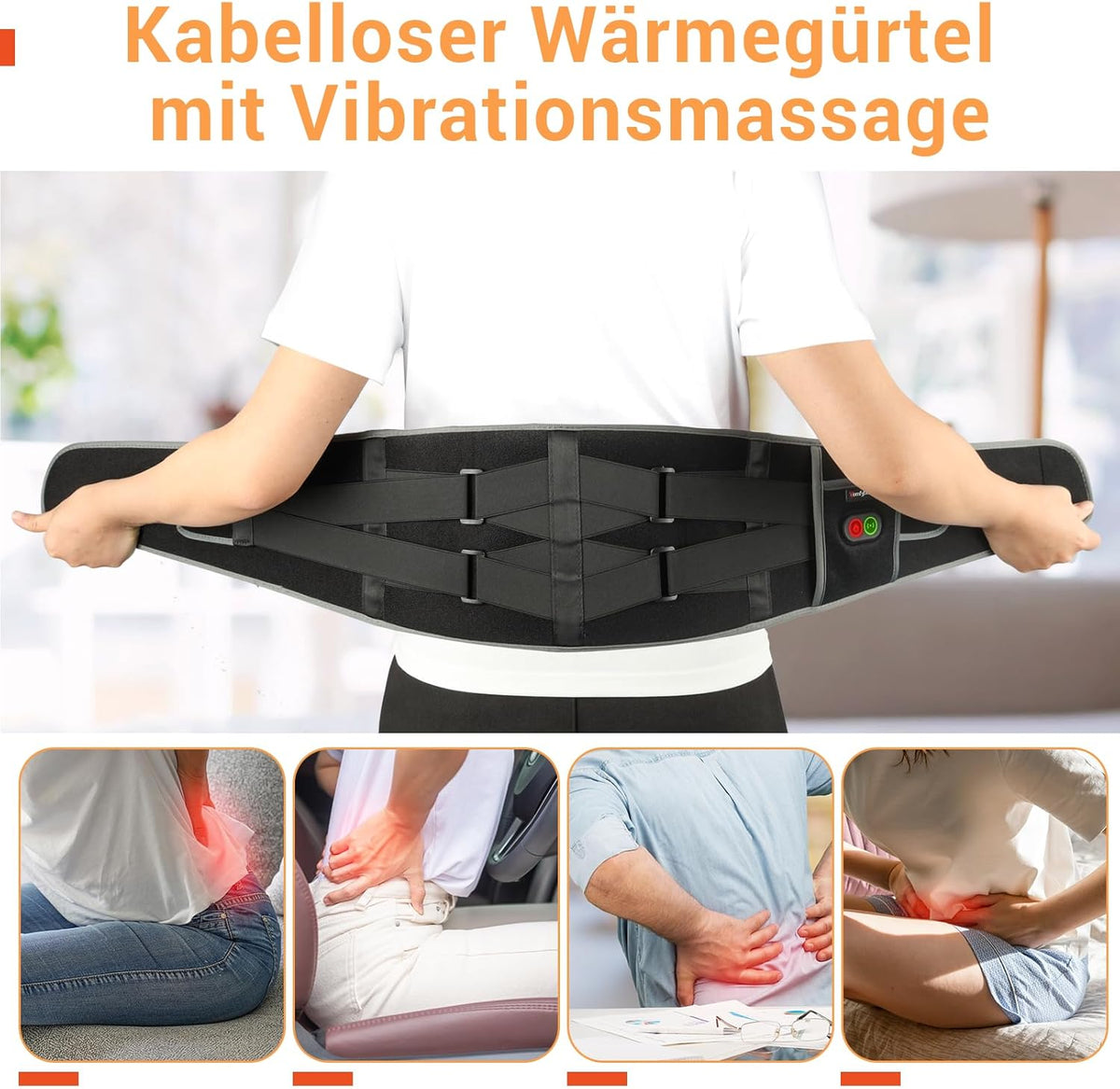 Comfytemp Heat Belt Vibration Massage for Back with 25 Wh Battery, 155 x 20 cm Wireless Massager with Compression Band, Back Warmer Heating Belt USB Heating Pad Gifts for Mothers, Women, Mum, Dad