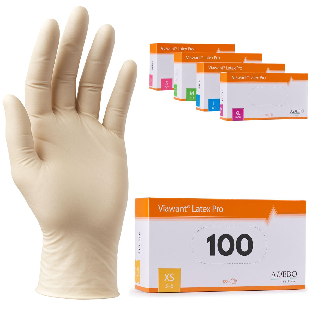 Latex Gloves Pack of 100 | L | Powder-Free Latex Gloves White | Textured, Tear-Resistant & Elastic | Disposable Examination Gloves for Care & Cosmetics | Size XS, S, M, L, XL