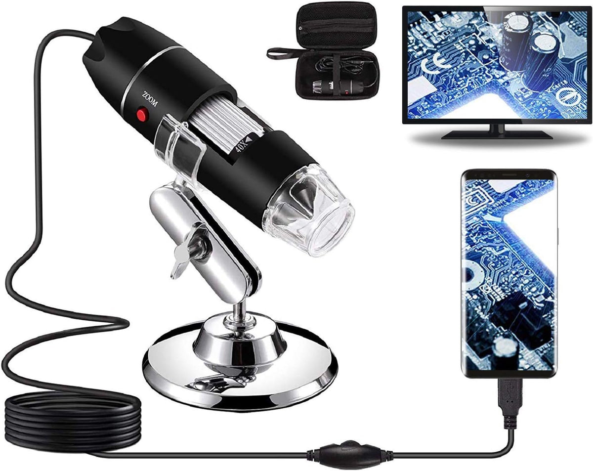 USB Digital Microscope 40X to 1000X, Bysameyee 8 LED Magnification Endoscope Camera with Carry Case and Metal Stand Compatible for Android Windows 7 8 10 Linux Mac