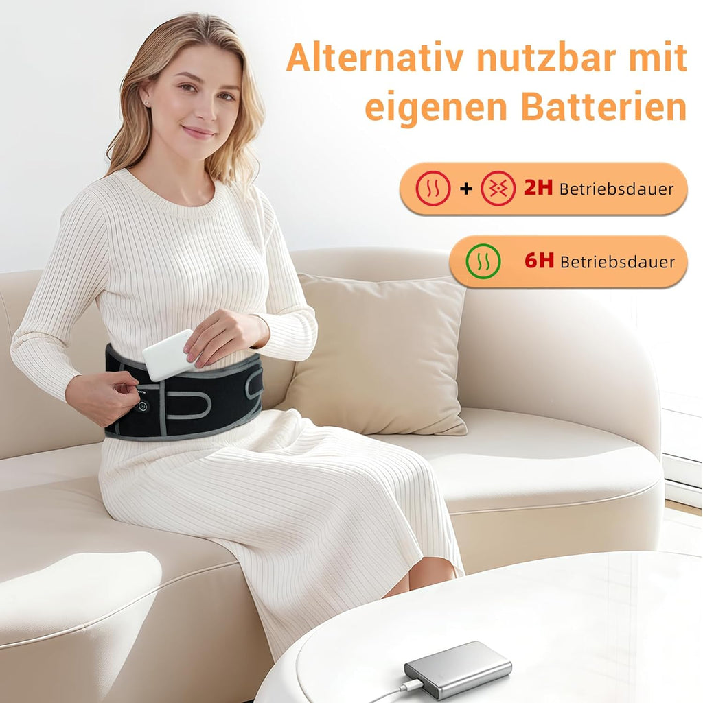 Comfytemp Heat Belt Vibration Massage for Back with 25 Wh Battery, 155 x 20 cm Wireless Massager with Compression Band, Back Warmer Heating Belt USB Heating Pad Gifts for Mothers, Women, Mum, Dad