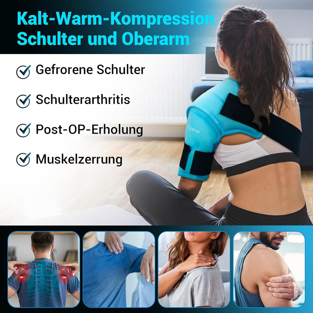 Comfytemp 3D Cooling Cuff for Shoulder and Upper Arm with Fasteners, Large Gel Cooling Pad, Cooling Bandage, Cold Warm Compress for Frozen Shoulder and Recovery After Surgery (15 x 23 cm, 900 g)