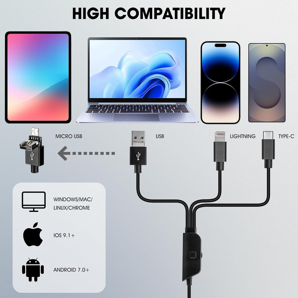 1080P USB Microscope with Metal Stand, 50X-1000X Handheld Digital Microscope Camera Compatible with iPhone/Android/Windows/Mac