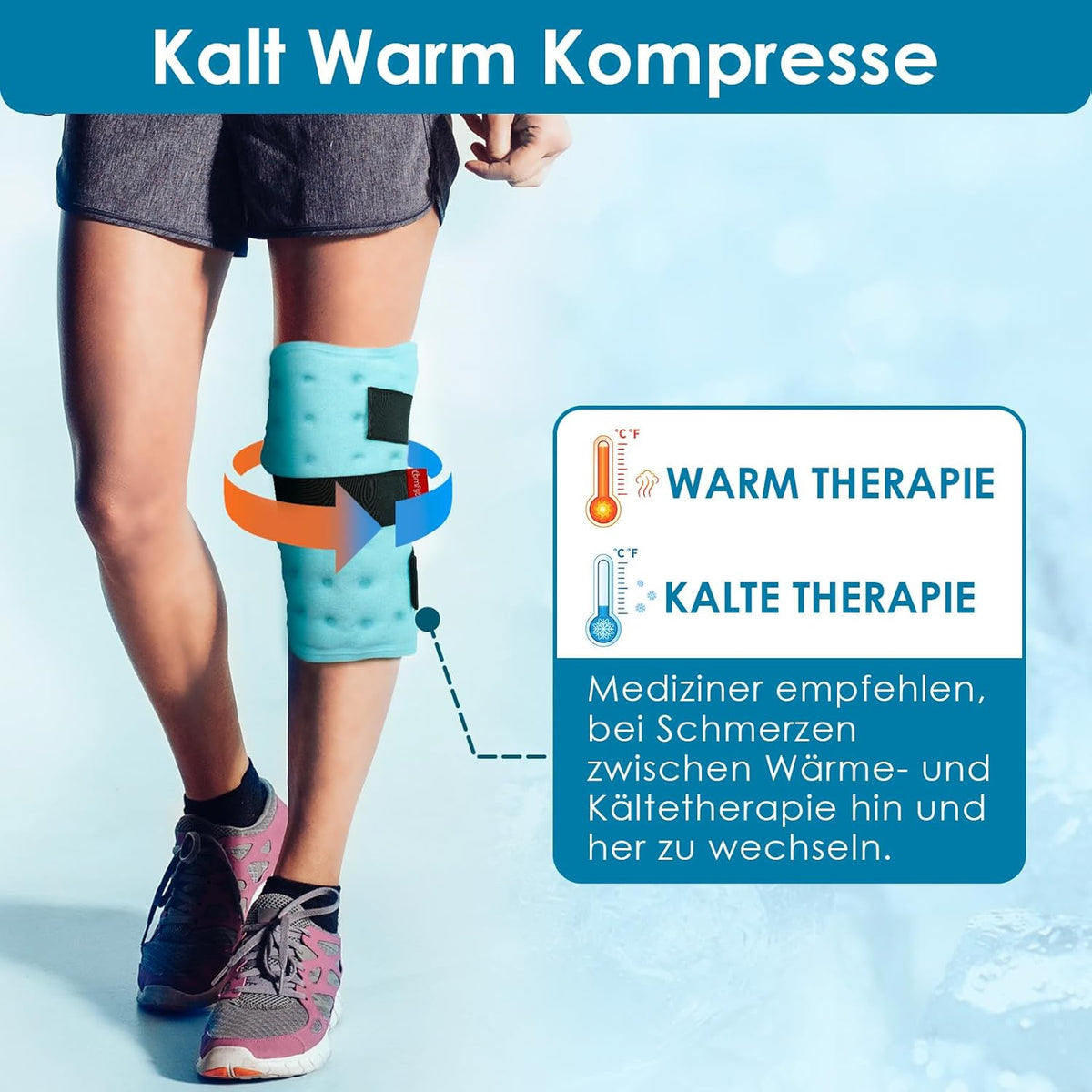 Comfytemp Universal Cooling Cuff (Pack of 2) 30 x 30 cm Cooling Bandage for Legs Arms Calves Knee Elbow Shoulder Neck with 3 Fasteners Cooling Pads Cold Warm Compress Reusable Cool Packs