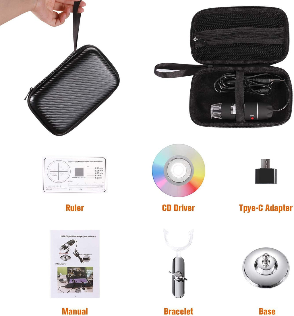USB Digital Microscope 40X to 1000X, Bysameyee 8 LED Magnification Endoscope Camera with Carry Case and Metal Stand Compatible for Android Windows 7 8 10 Linux Mac
