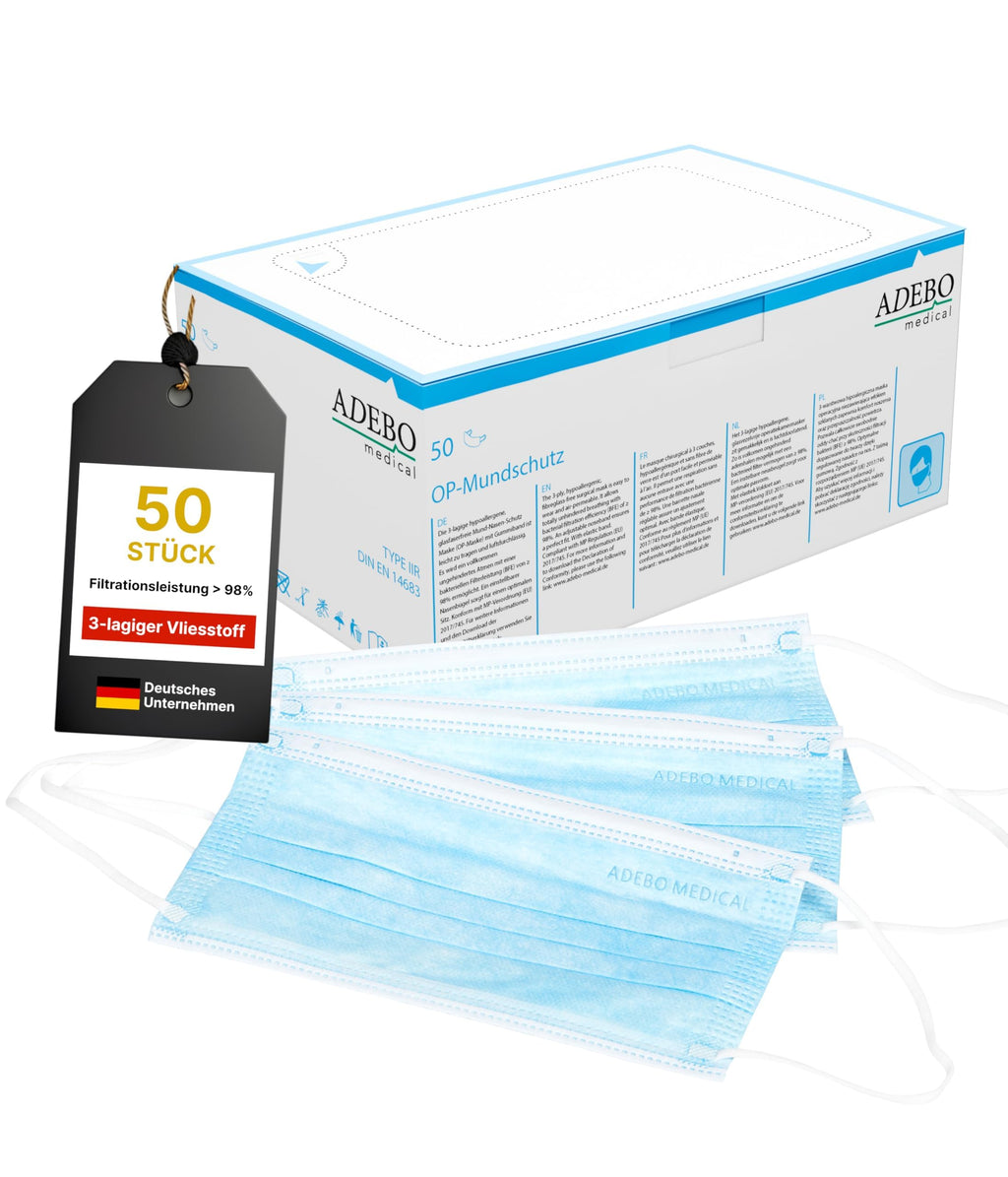 Surgical Masks Type IIR - Pack of 50 | Medical 3-Layer Disposable Masks | EN 14683 & CE Certified | BFE ≥98% | Blue | Latex Free & Hypoallergenic, Breathable