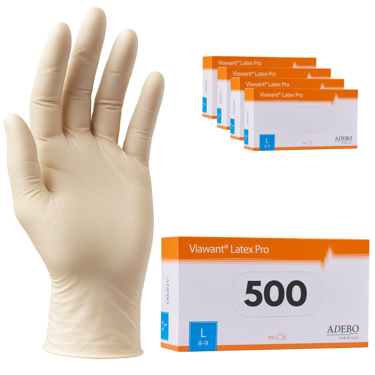 Latex Gloves Pack of 100 | L | Powder-Free Latex Gloves White | Textured, Tear-Resistant & Elastic | Disposable Examination Gloves for Care & Cosmetics | Size XS, S, M, L, XL
