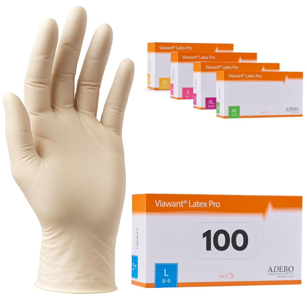 Latex Gloves Pack of 100 | L | Powder-Free Latex Gloves White | Textured, Tear-Resistant & Elastic | Disposable Examination Gloves for Care & Cosmetics | Size XS, S, M, L, XL