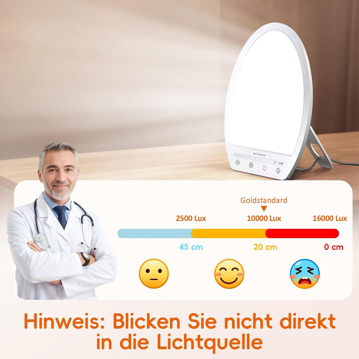 Comfytemp Daylight Lamp Desk 16,000 Lux Sunlight Lamp, UV-Free Light Therapy 19 x 24 cm Simulation of Daylight for Improves Sleep Mood Concentration with Memory Function