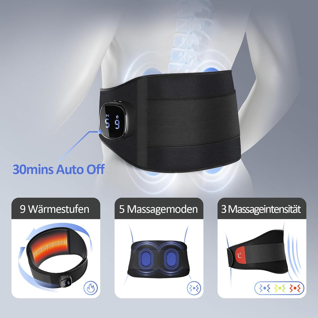 Comfytemp Heat Belt Back Massager with 15 Wh Battery with USB, 9 Heat Levels, 5 Vibration Modes Control at the Touch of a Button and App, 20 x 155 cm Wireless Heating Belt Automatic Shut-Off Back Warmer