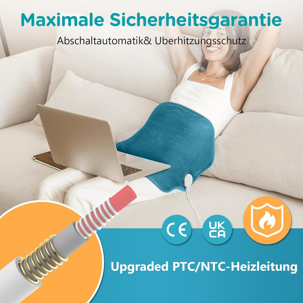 Comfytemp Large Heating Pad for Back with 9 Heat Settings 0.5-9h Automatic Shut-Off 39 x 61 cm Electric Back Warmer Heat Belt Heat Cushion Machine Washable (Max. Waist Circumference: 120 cm)