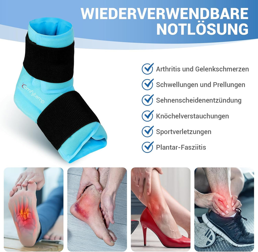 Comfytemp Fully Wrapping Cooling Cuff Foot (Pack of 2), Cooling Bandage Ankle for Waterless Ice Bath After Sports, Reusable Large Cooling Pads Gel for Plantar Fasciitis (21 x 22 cm, 900 g)