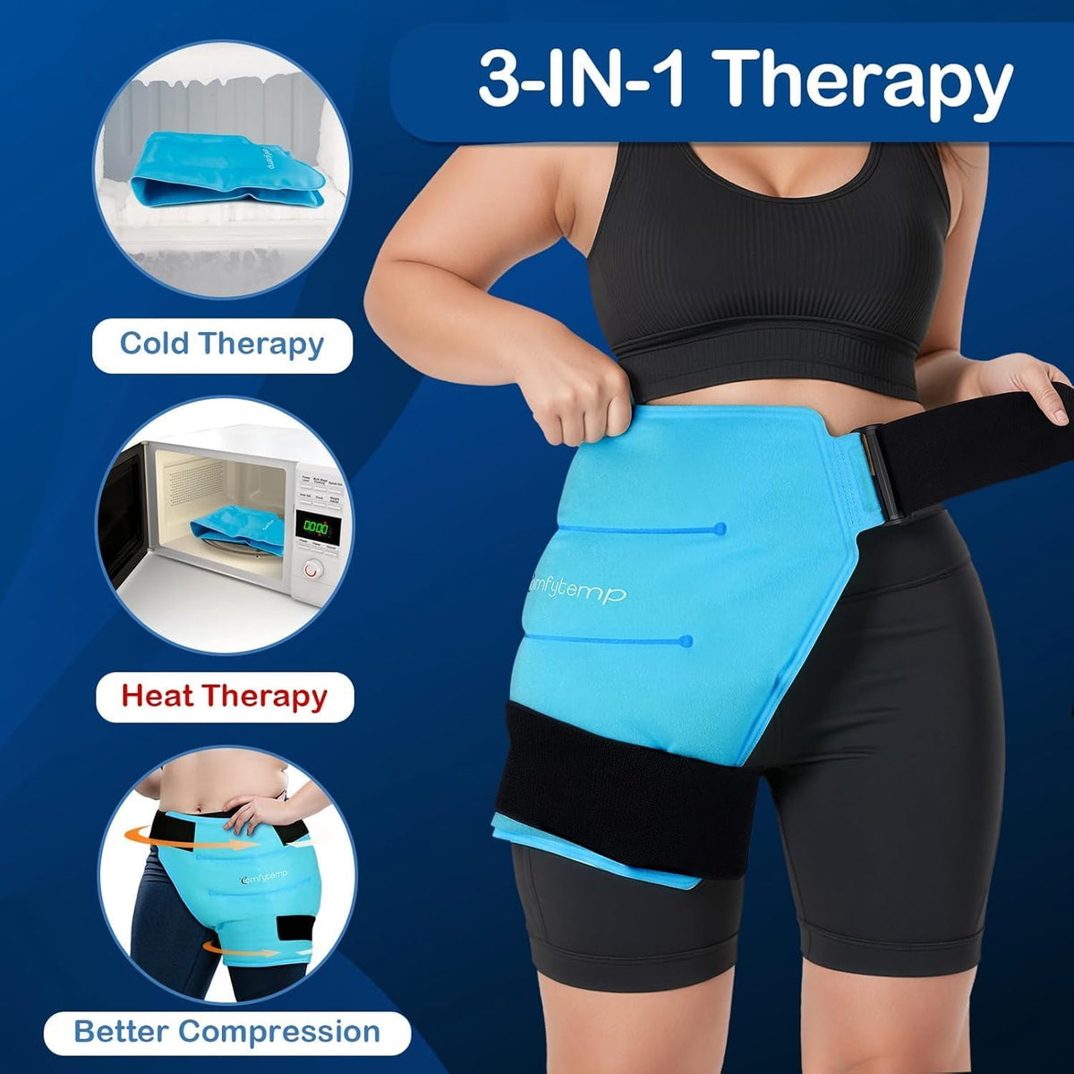 Comfytemp Large Cooling Pad Cooling Cuff for Hips, Groin, Buttocks, Thighs and Leg, 51 x 35 cm, Cool Pack Gel with Fasteners, Cooling Bandage, Cooling Pad, Reusable, Cold Warm Compress