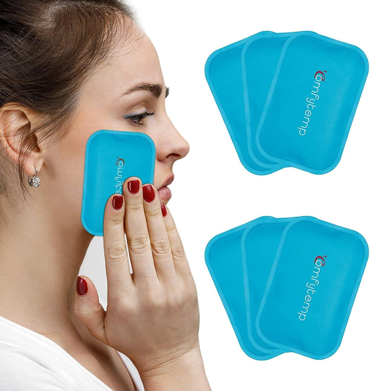 Comfytemp Small Cooling Pads Gel 7.5 x 11.5 cm (Pack of 6) Reusable Mini Cool Pack for Children, Headache, Toothache, Tired Eyes, Breastfeeding, Insect Bites, Cold Warm Compresses Cooling Battery