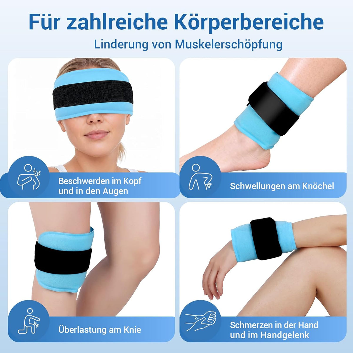 Comfytemp Kühlpads mit Klettband, 26 x 13 cm, 2 Stück, Wiederverwendbare Kühlpack Gel-Kühlkompressen, Kühlkissen Kühlbeutel Kalt Warm Kompresse Kühlmanschette für Augen, Nacken, Knie, Füße, Handgelenk