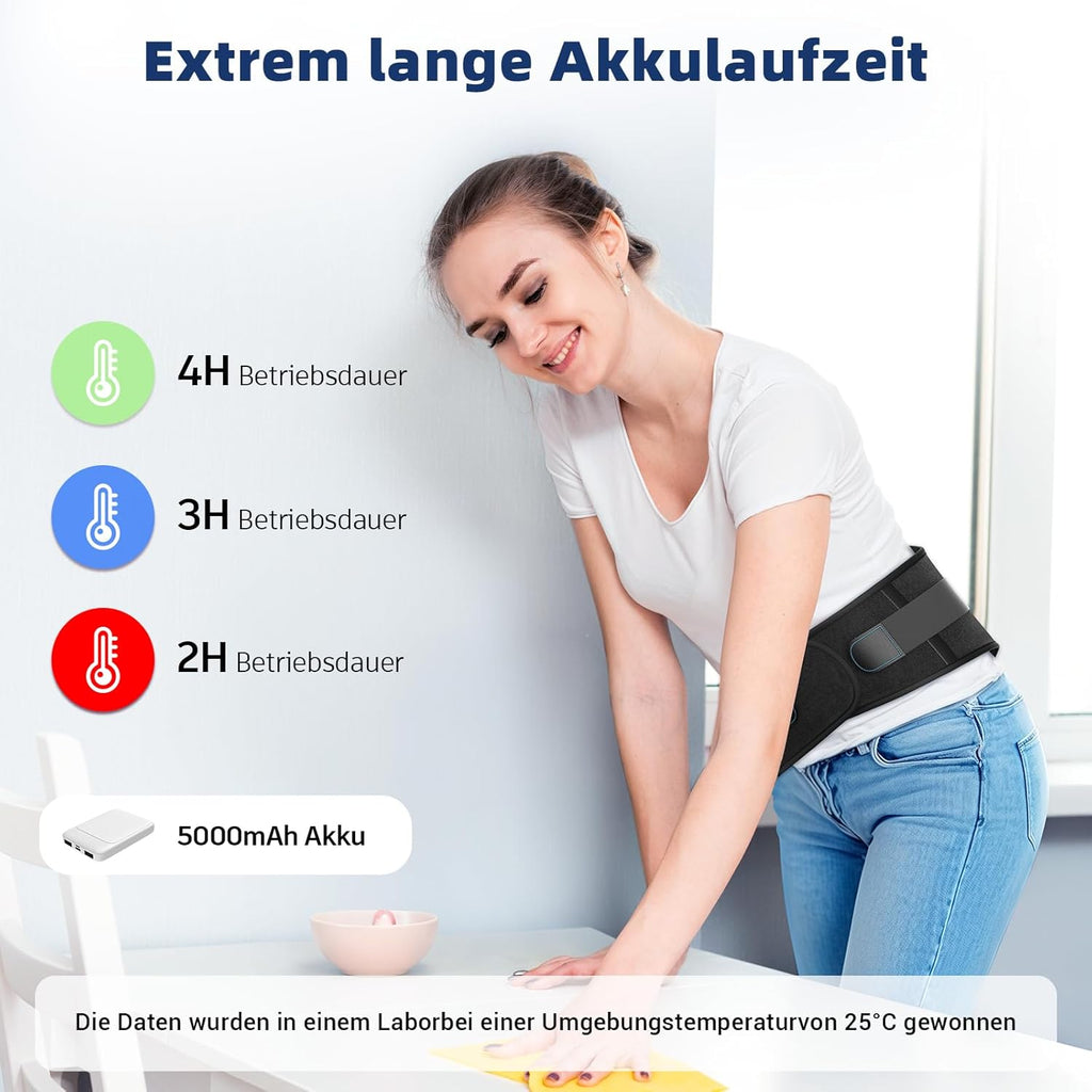 Comfytemp Heat Belt Back Support Belt with 25 Wh Battery, 155 x 22 cm Wireless Heating Belt with Back Support for Back, Heating Pad with Automatic Shut-Off Back Warmer with USB Gifts for Mums, Mum, Dad
