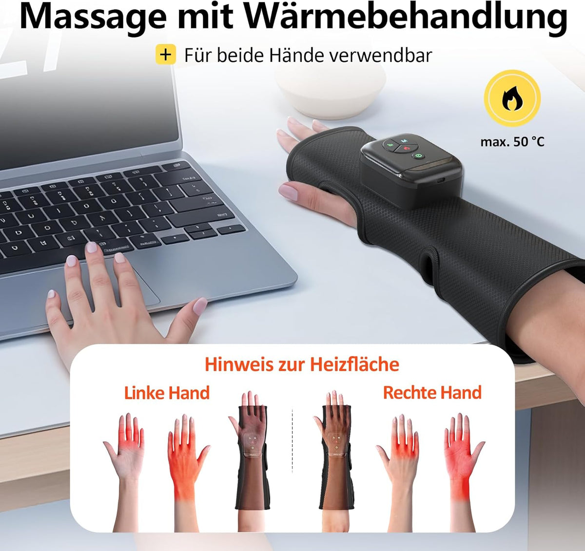 Comfytemp 3-in-1 Handheld Massager Wireless Air Compression Massage for Palm Wrist Forearm, Heating Massager with DIY Control at the Touch of a Button and App 2500 mAh Battery (Pack of 1)