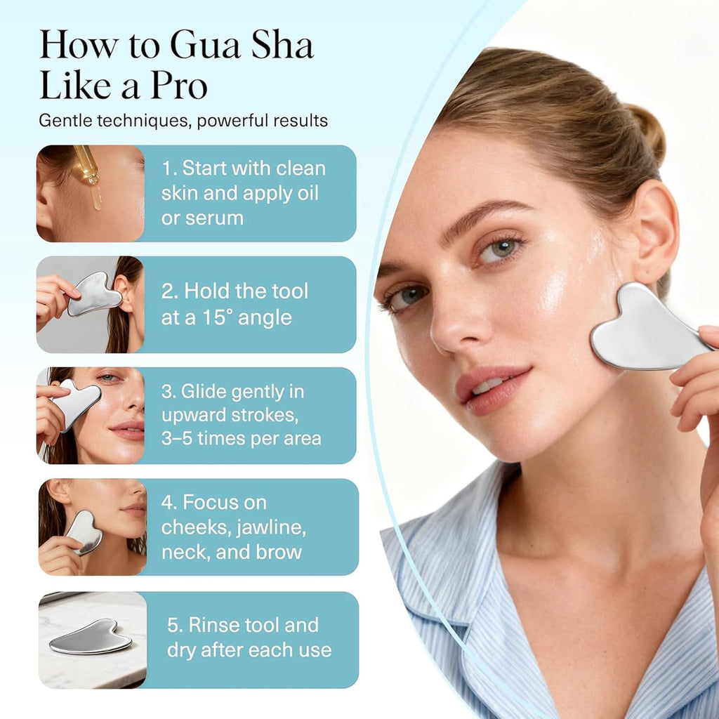 Gua Sha Face Massager Stainless Steel for Face and Body - Facial Massager for Lymphatic Drainage, Anti-Aging and Radiant Skin
