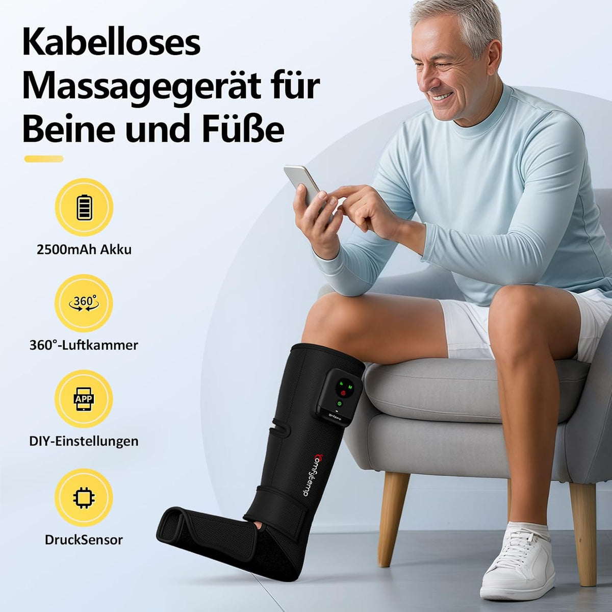 Comfytemp Wireless Leg and Foot Massager Leg Massager Air Compression Massage for Foot Legs Calves Lower Leg Massager with DIY (1 Piece) Gifts for Mothers, Women, Mum, Dad